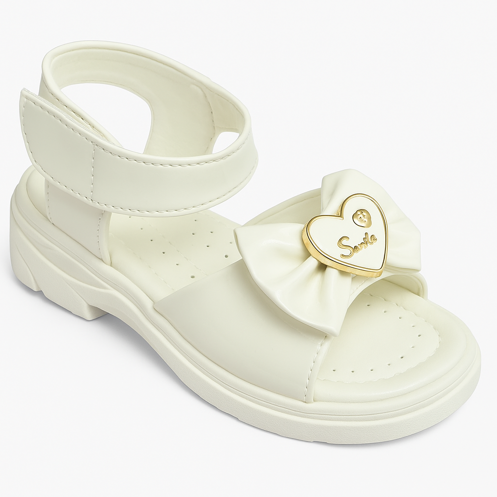 Girls’ Patent Glossy Bow Sandals with Heart Accent (KS-065)
