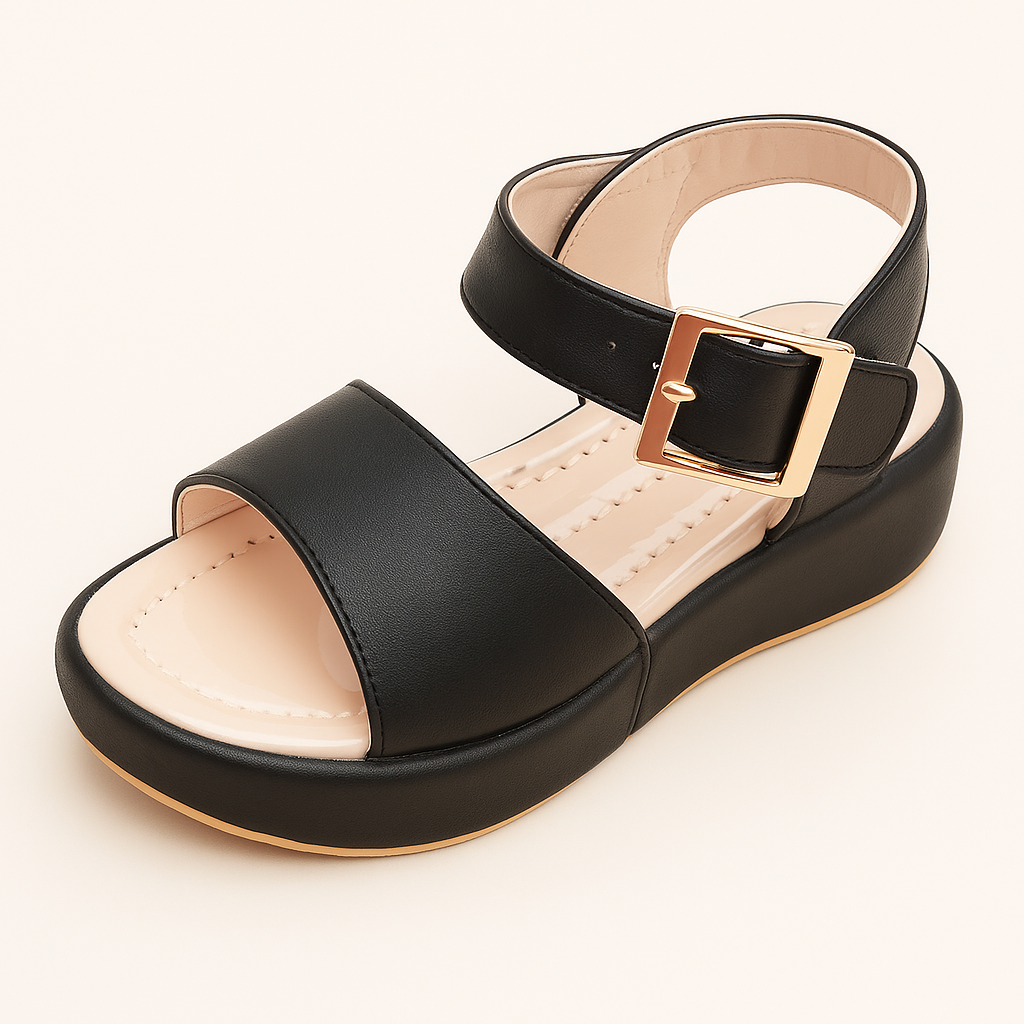 Elegant White Buckle Strap Sandals for Girls – Wedge Base Comfort Design (063/064)