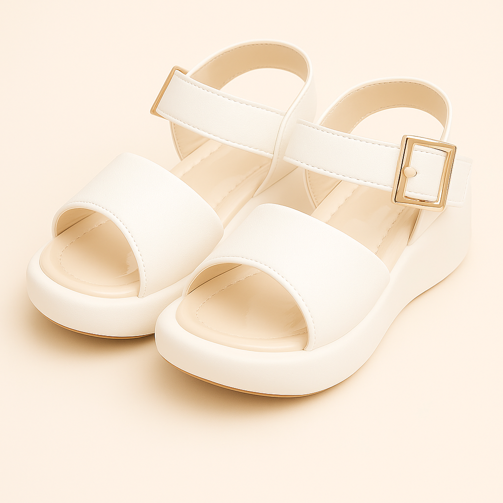 Elegant White Buckle Strap Sandals for Girls – Wedge Base Comfort Design (063/064)