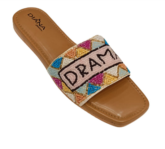 Women's Hand-Beaded "Drama" Embellished Slide Flats (LC-148)