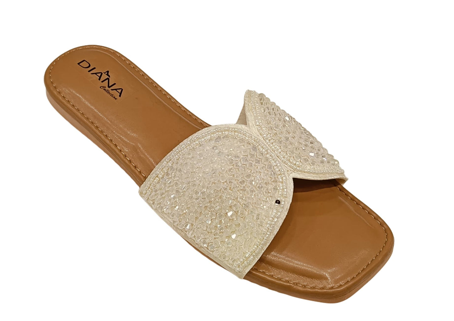 Women's Shell & Pearl Embellished Cross-Strap Flats (LC-150)