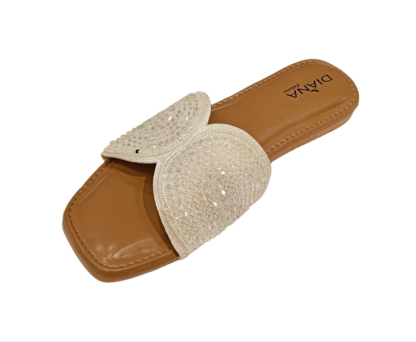 Women's Shell & Pearl Embellished Cross-Strap Flats (LC-150)