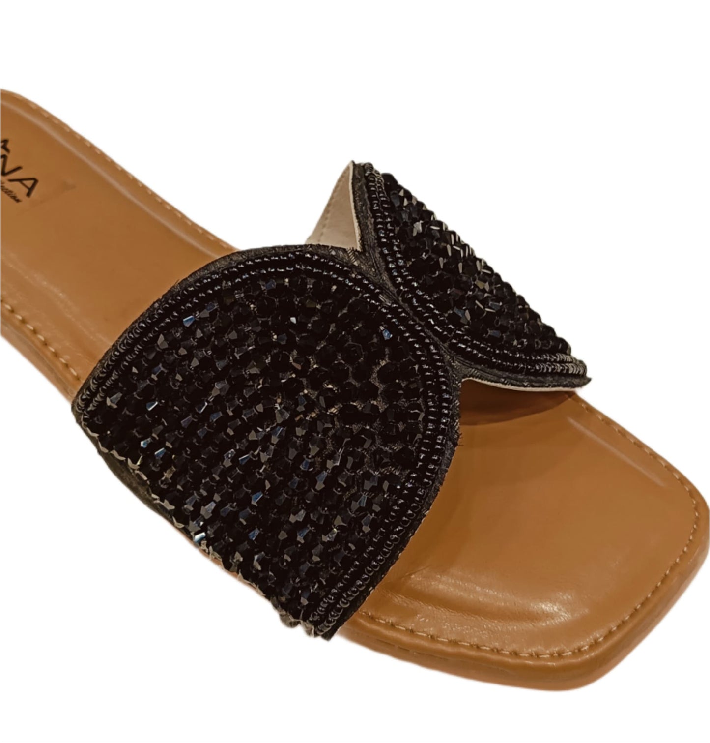 Women's Shell & Pearl Embellished Cross-Strap Flats (LC-150)