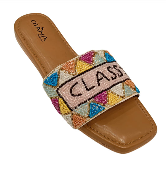 Women's Hand-Beaded "CLASSY" Statement Slide Flats (LC-SASSY)