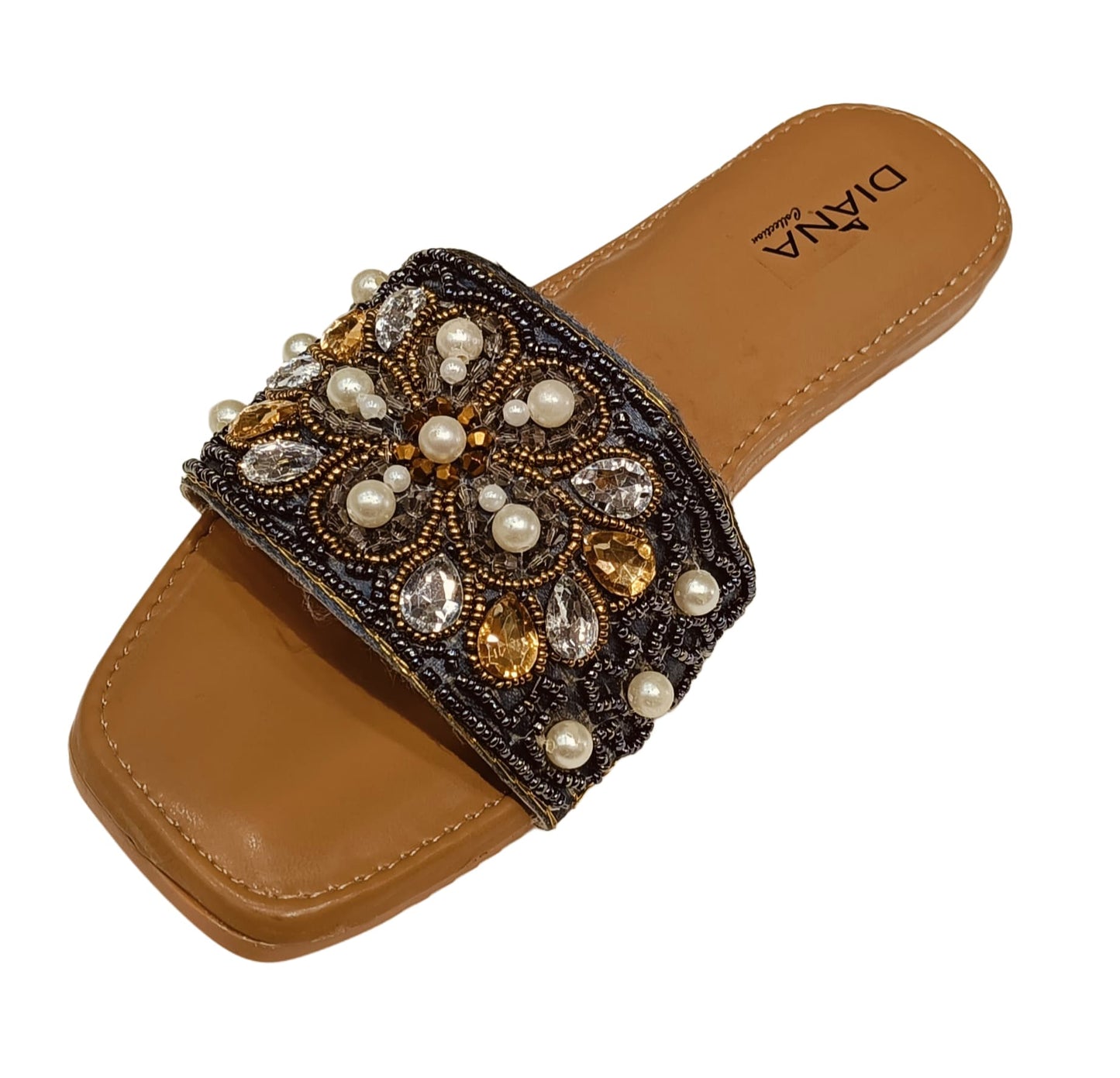 Embellished Pearl & Stone Designer Slides for Women (LC-153)