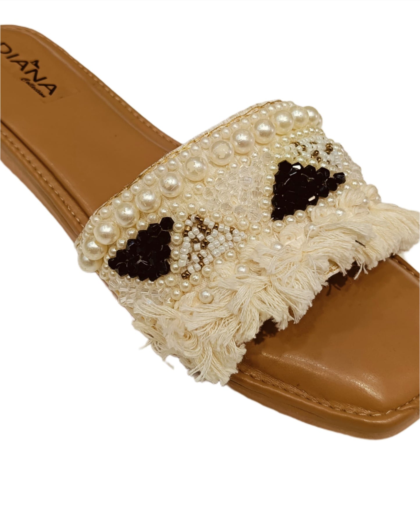Premium Embellished Fringe Slides for Women – Designer Ethnic Flats (LC-154)