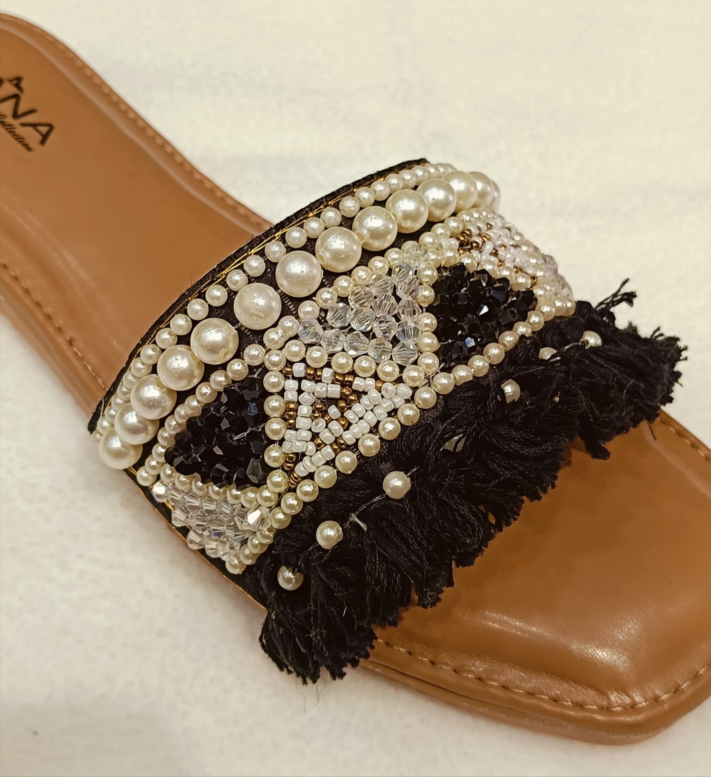 Premium Embellished Fringe Slides for Women – Designer Ethnic Flats (LC-154)