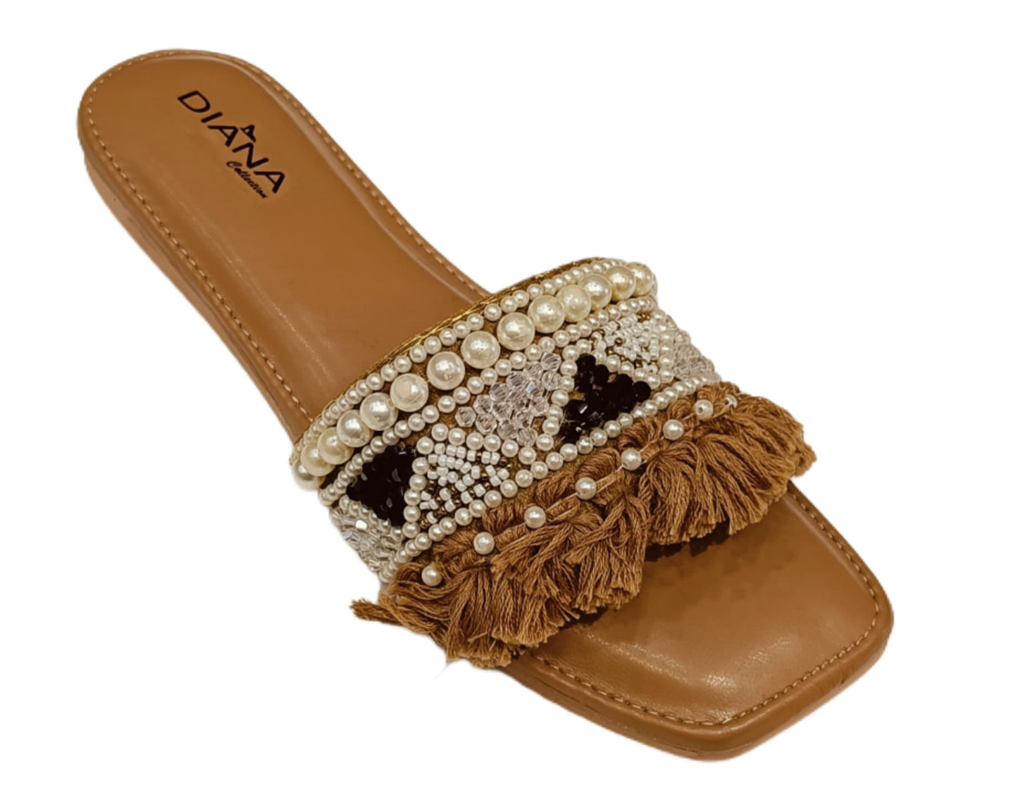 Premium Embellished Fringe Slides for Women – Designer Ethnic Flats (LC-154)