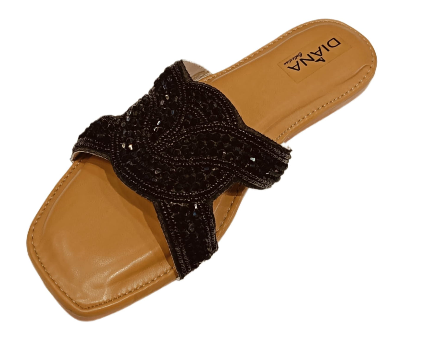 Luxe Embellished Criss-Cross Slide Flats for Women (LC-155)