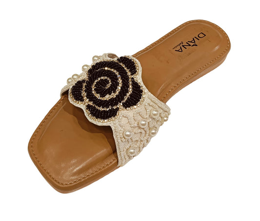 Handcrafted Floral Beaded Slide Flats for Women (LC-156)
