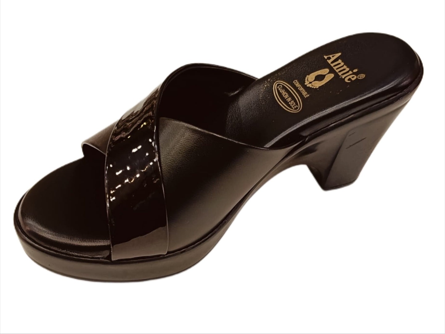 Annie Glossy Cross-Strap Block Heel (41049)