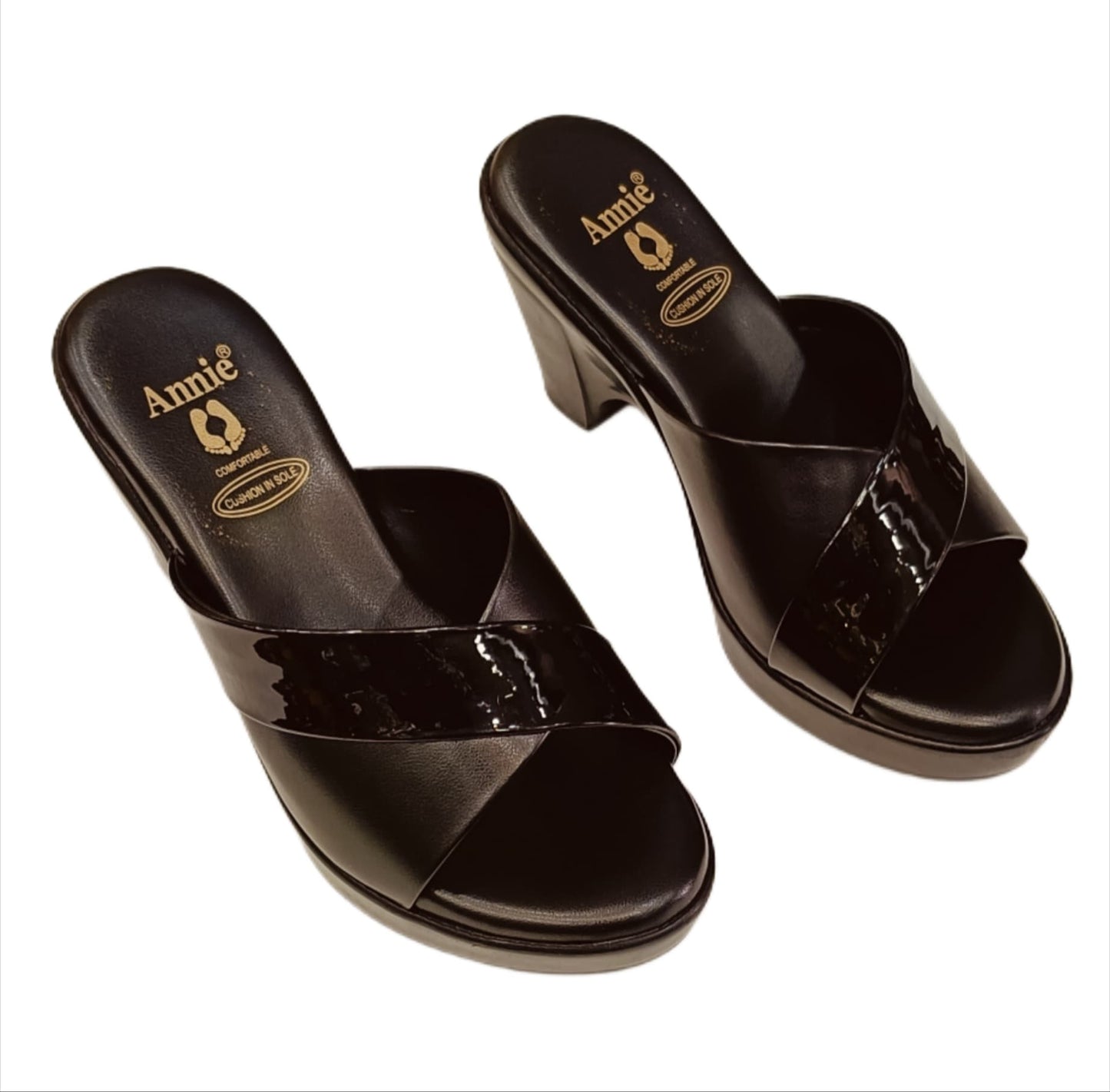 Annie Glossy Cross-Strap Block Heel (41049)