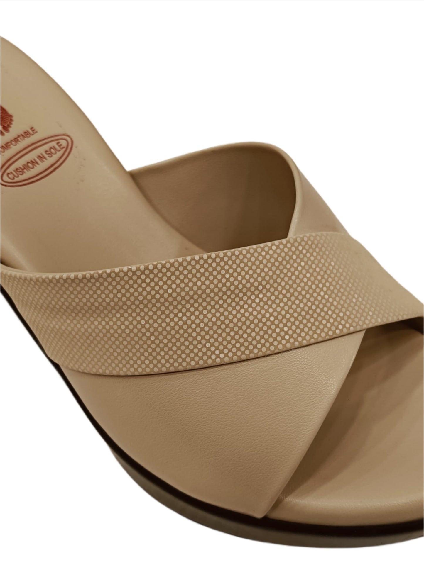 Annie Beige Textured Cross-Strap Block Heel (41034)