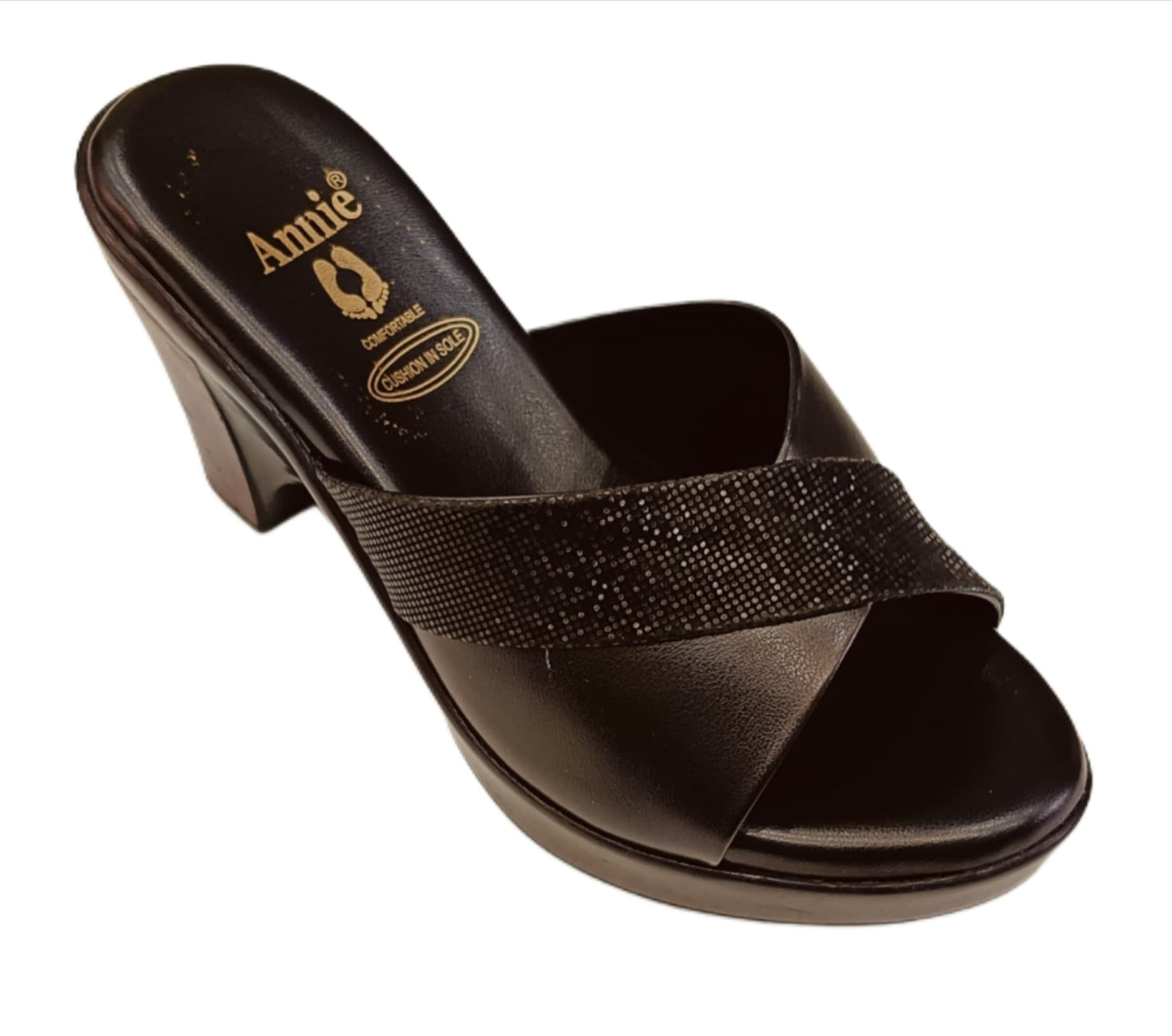 Annie Beige Textured Cross-Strap Block Heel (41034)