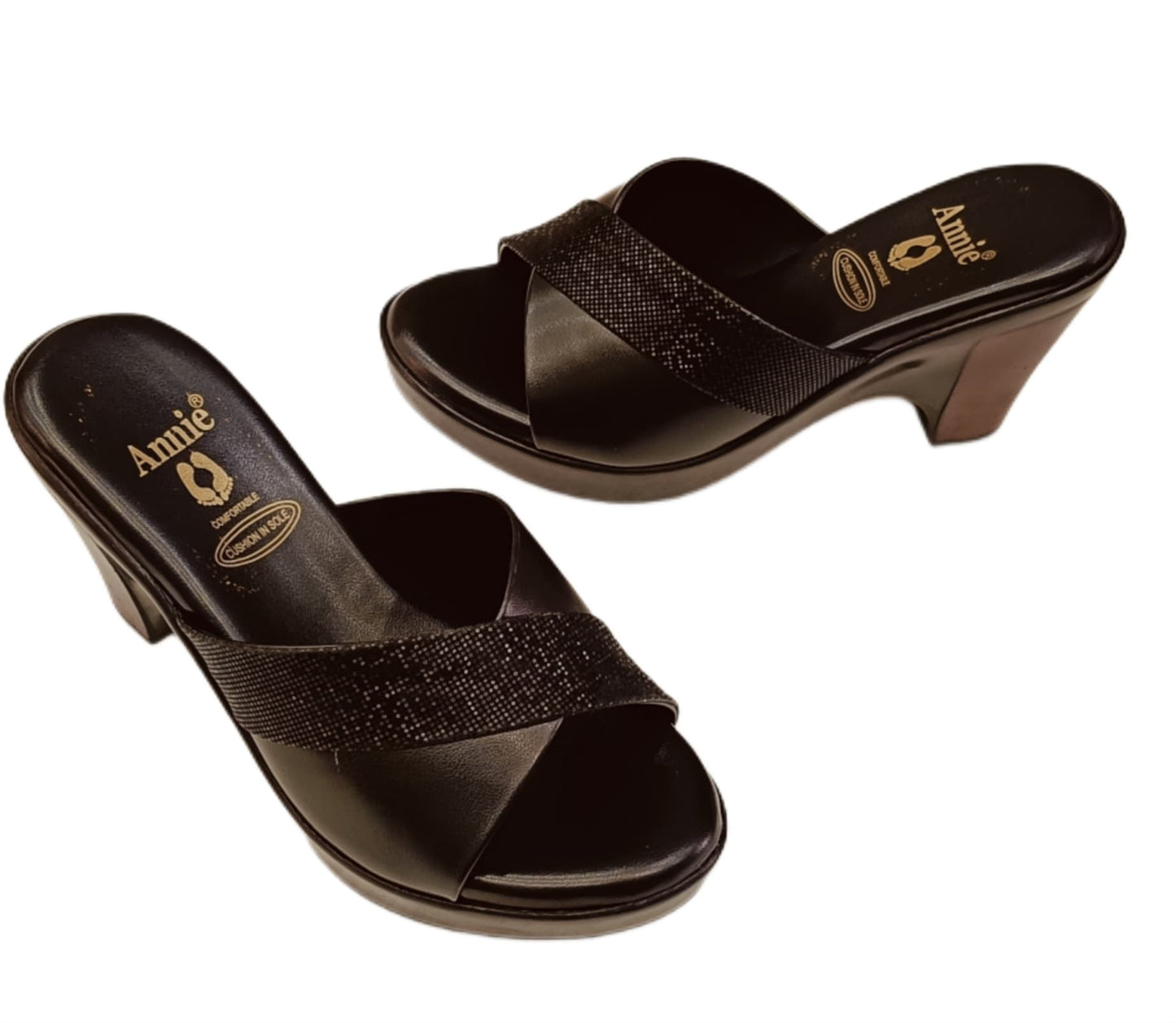 Annie Beige Textured Cross-Strap Block Heel (41034)