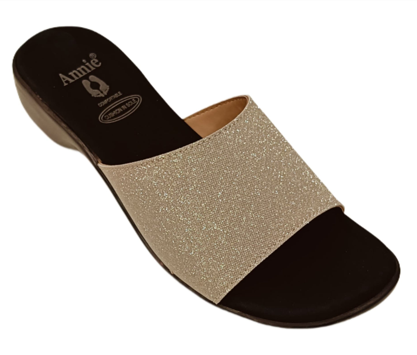 Annie Champagne Glitter Slip-On Block Heel Sandals (3775F)