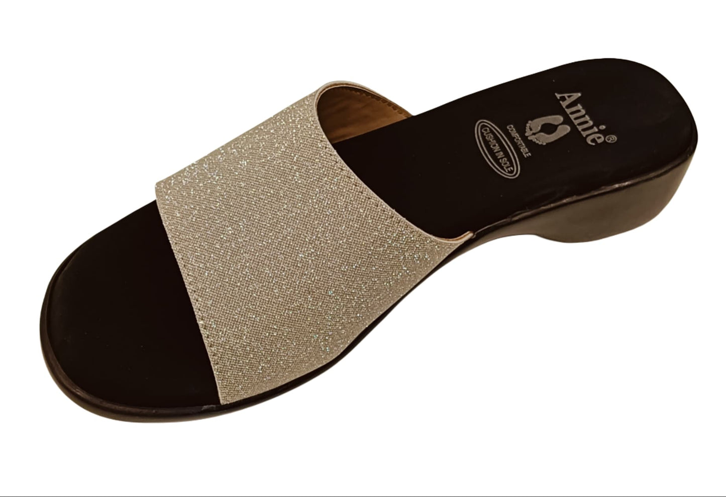 Annie Champagne Glitter Slip-On Block Heel Sandals (3775F)