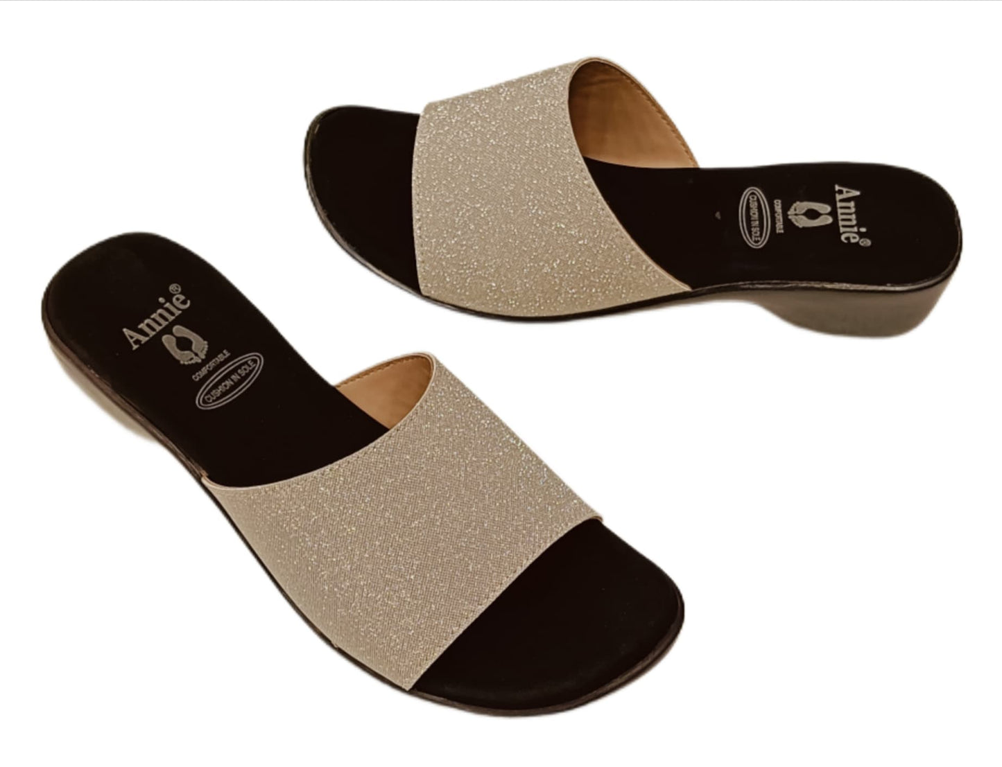 Annie Champagne Glitter Slip-On Block Heel Sandals (3775F)