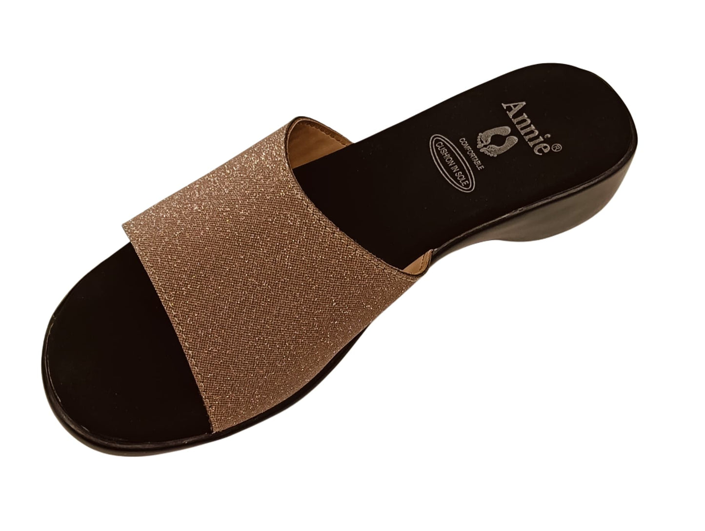 Annie Champagne Glitter Slip-On Block Heel Sandals (3775F)