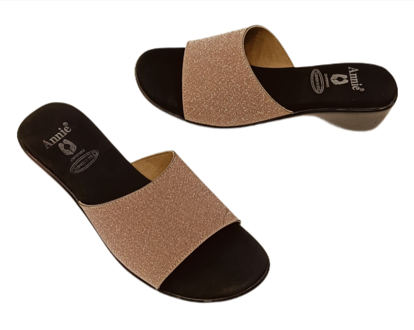 Annie Champagne Glitter Slip-On Block Heel Sandals (3775F)