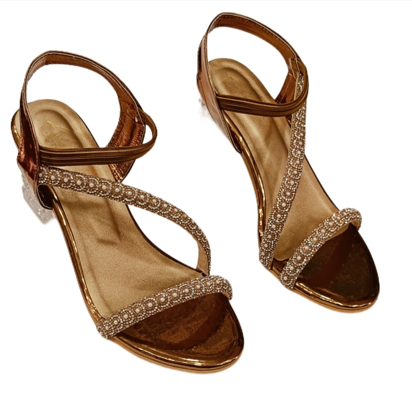 Elegant Pearl-Embellished Strappy Sandals with Transparent Block Heel (LS-075)