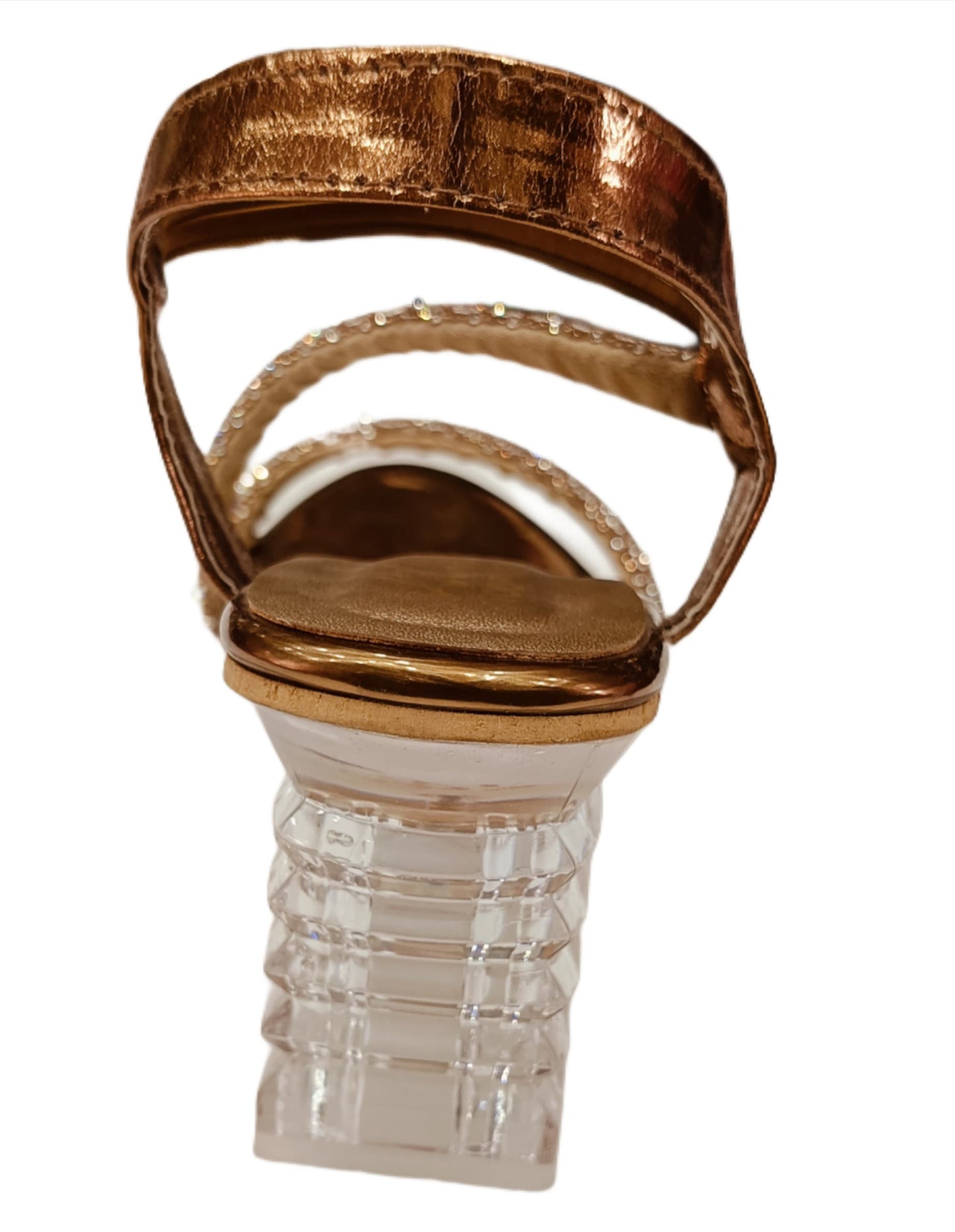 Elegant Pearl-Embellished Strappy Sandals with Transparent Block Heel (LS-075)