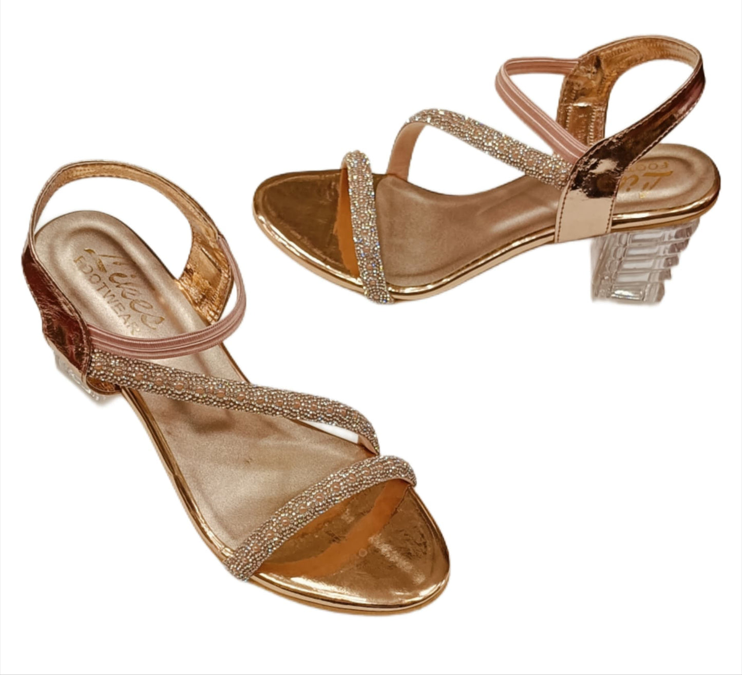 Elegant Pearl-Embellished Strappy Sandals with Transparent Block Heel (LS-075)