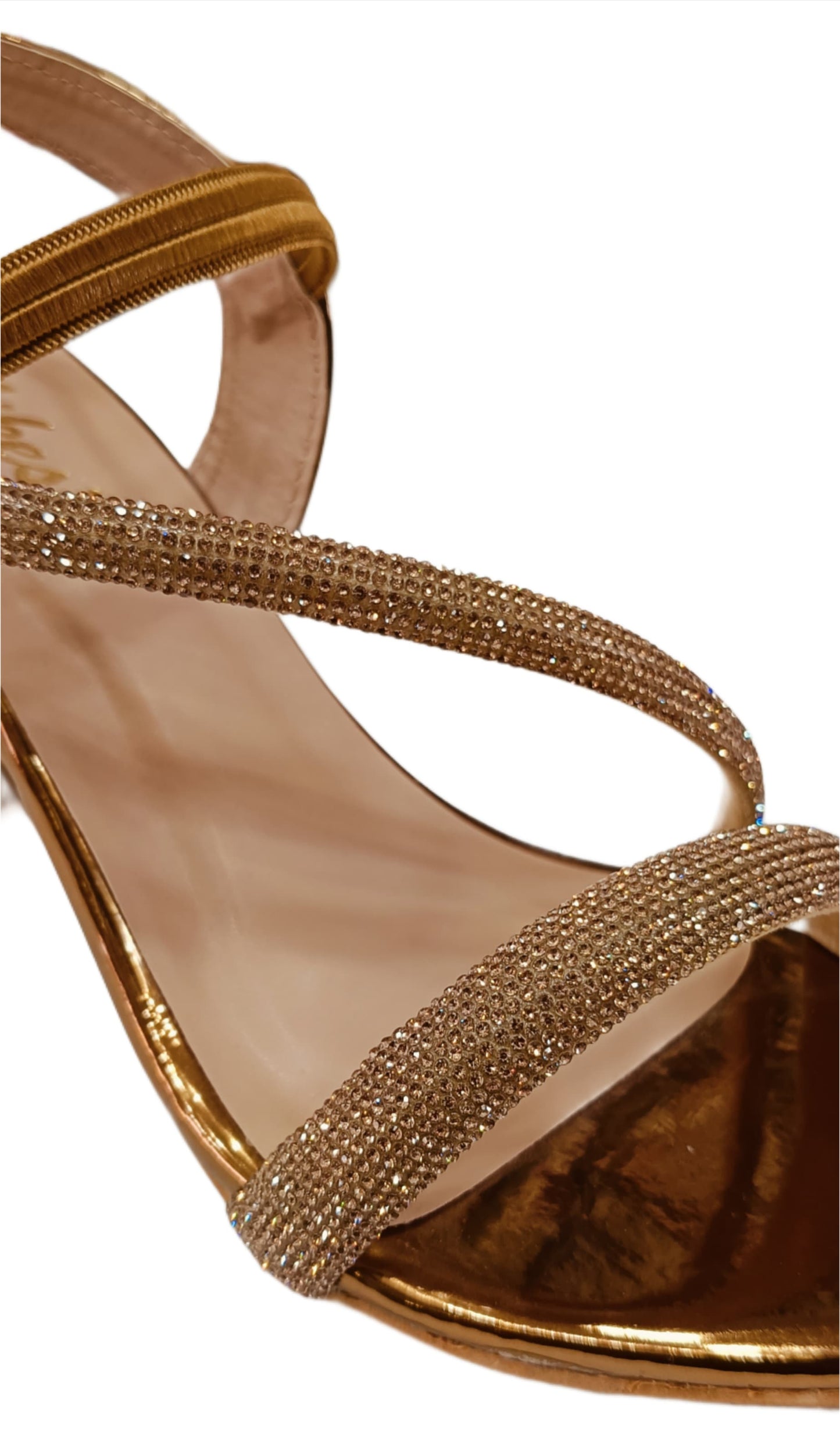 Golden Shimmer Strappy Block Heel Sandals for Women (LS-076)