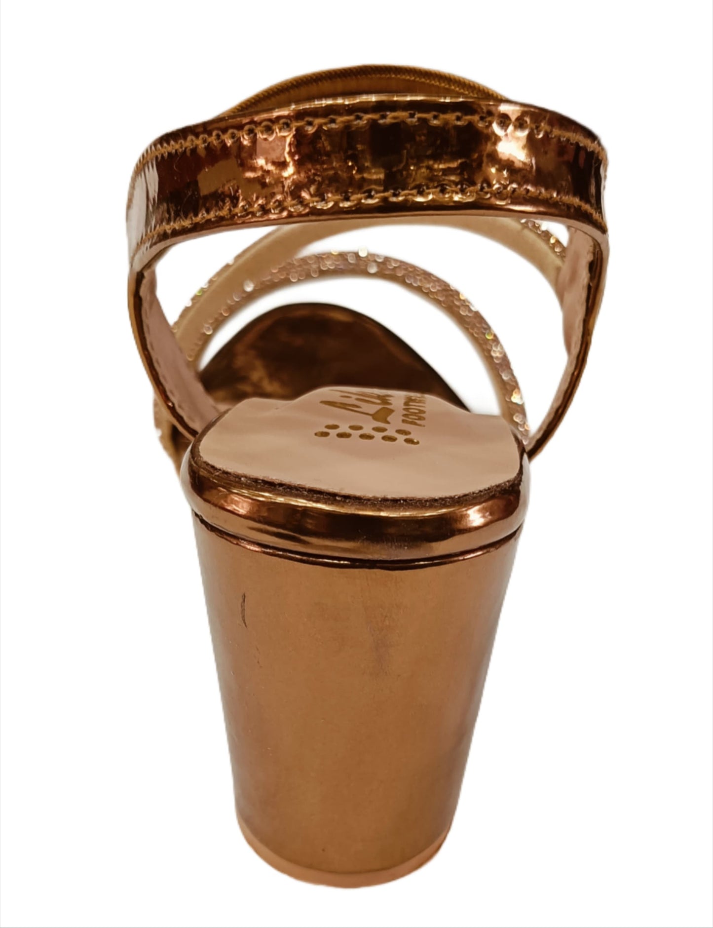 Golden Shimmer Strappy Block Heel Sandals for Women (LS-076)