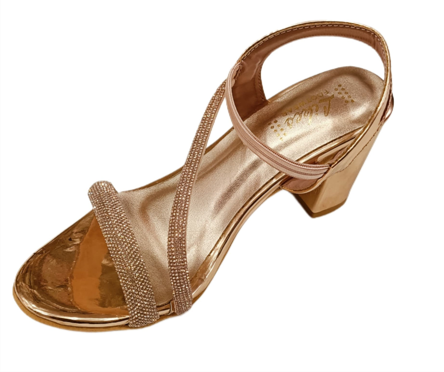 Golden Shimmer Strappy Block Heel Sandals for Women (LS-076)