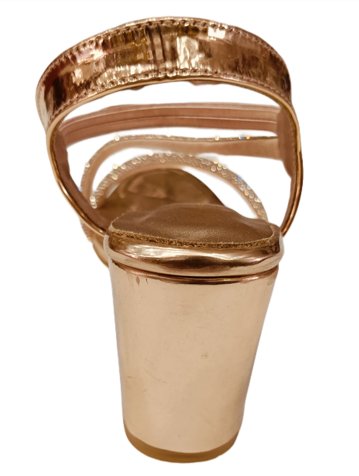 Golden Shimmer Strappy Block Heel Sandals for Women (LS-076)