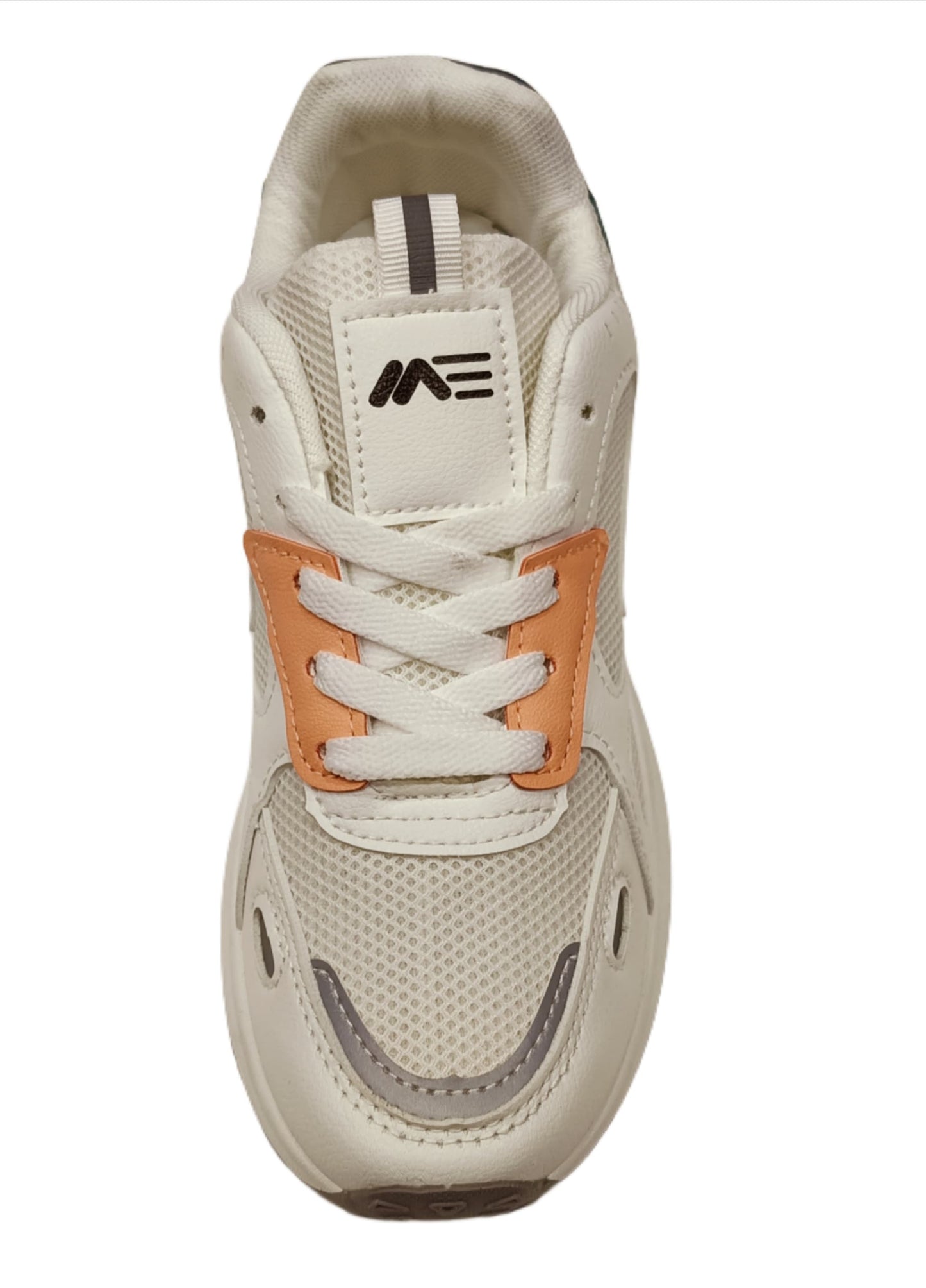 Women’s Off-White Mesh & PU Lace-Up Sneakers with Orange Accent and Iridescent Heel (WAK-05)