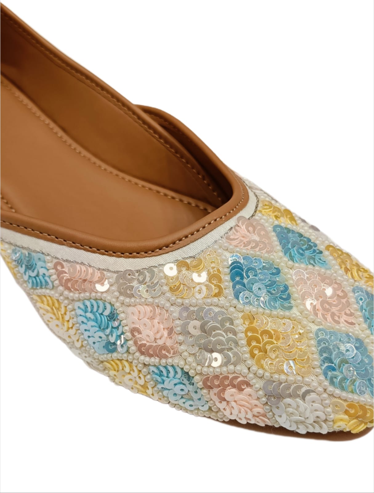 Pastel Multicolour Sequin Embroidered Jutti for Women – Ethnic Handcrafted Footwear (LJ-K21)