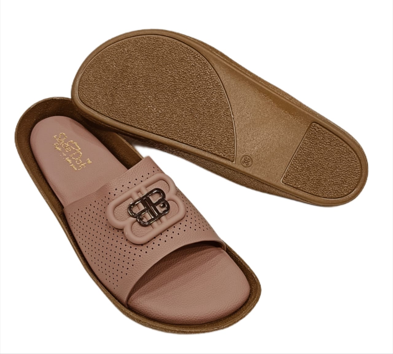 Women’s Premium Perforated Comfort Slides – Stylish Open-Toe Slip-Ons with Designer Buckle (LC-2008)