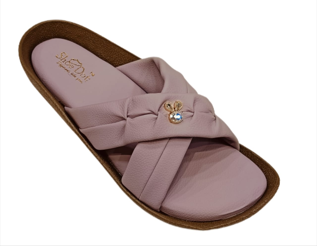 Women’s Elegant Cross-Strap Slides – Soft Cushion Slip-Ons with Bunny Charm Detail (LC-2009)