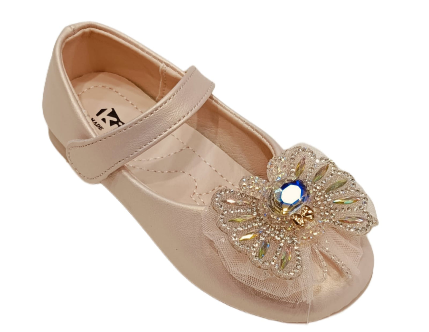 Elegant Party Wear Belly Shoes for Girls with Embellished Butterfly Bow – Soft Sole & Hook Loop Closure (ML-283)