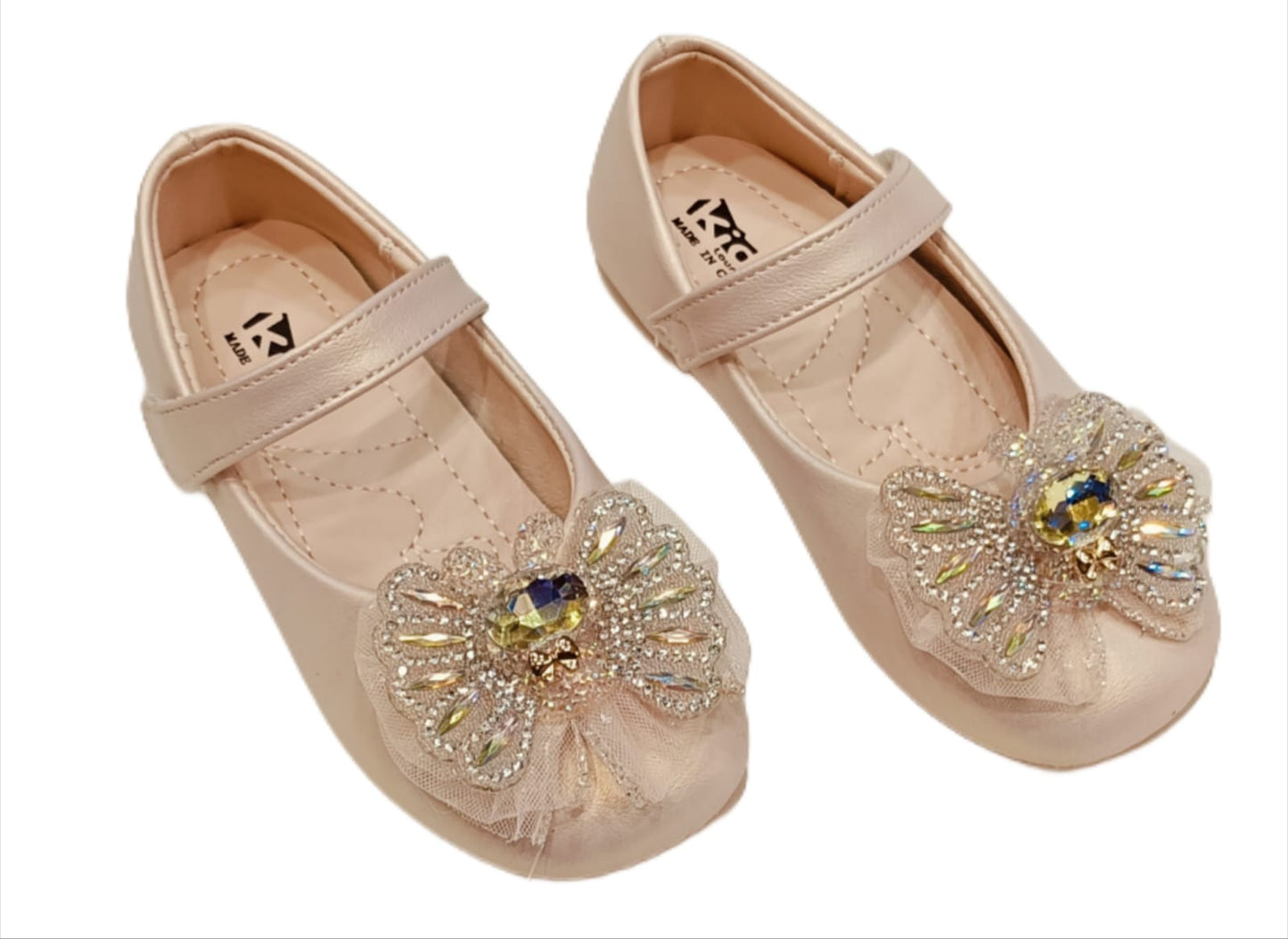 Elegant Party Wear Belly Shoes for Girls with Embellished Butterfly Bow – Soft Sole & Hook Loop Closure (ML-283)