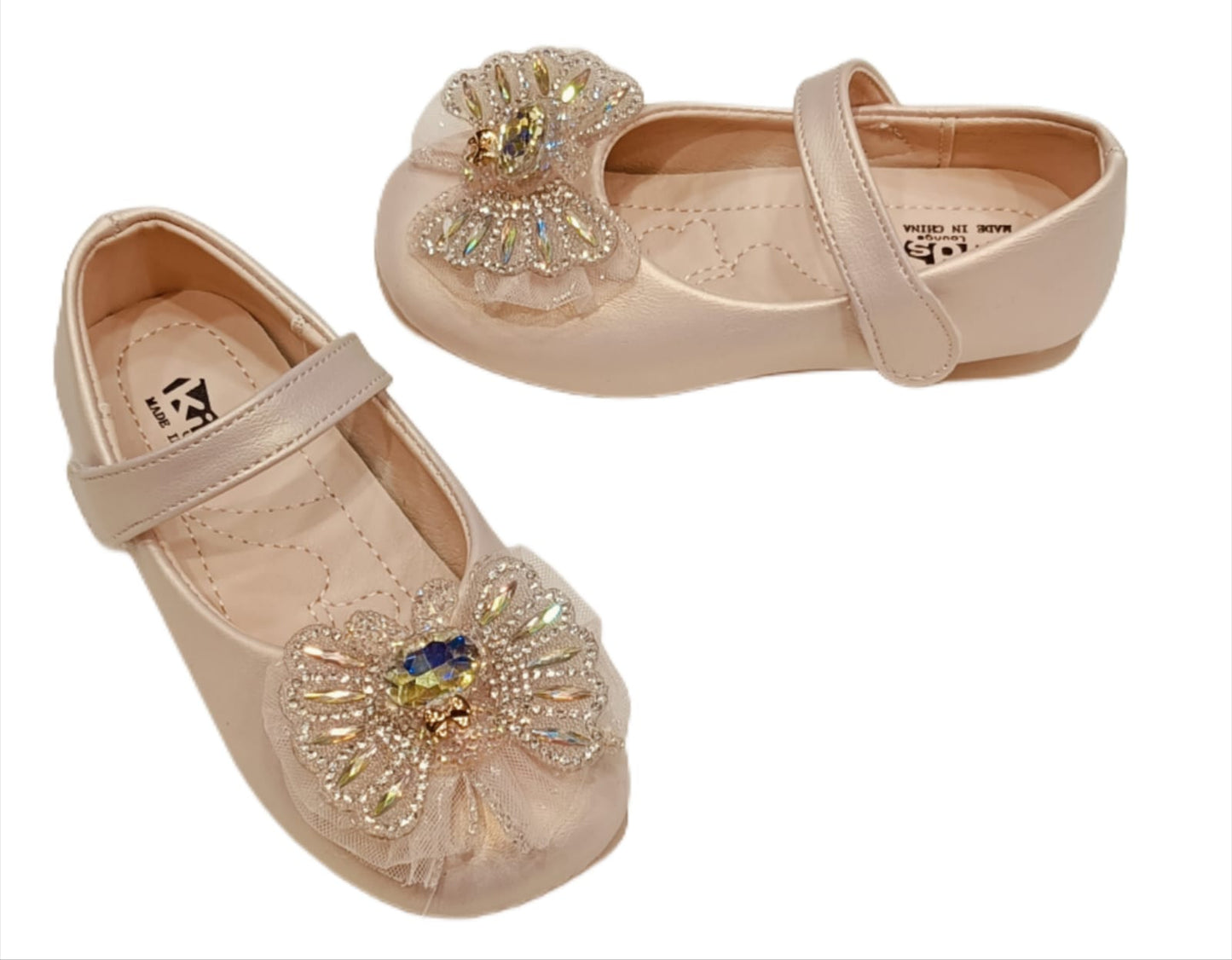 Elegant Party Wear Belly Shoes for Girls with Embellished Butterfly Bow – Soft Sole & Hook Loop Closure (ML-283)
