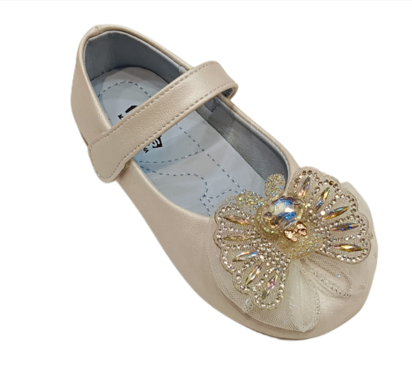 Elegant Party Wear Belly Shoes for Girls with Embellished Butterfly Bow – Soft Sole & Hook Loop Closure (ML-283)
