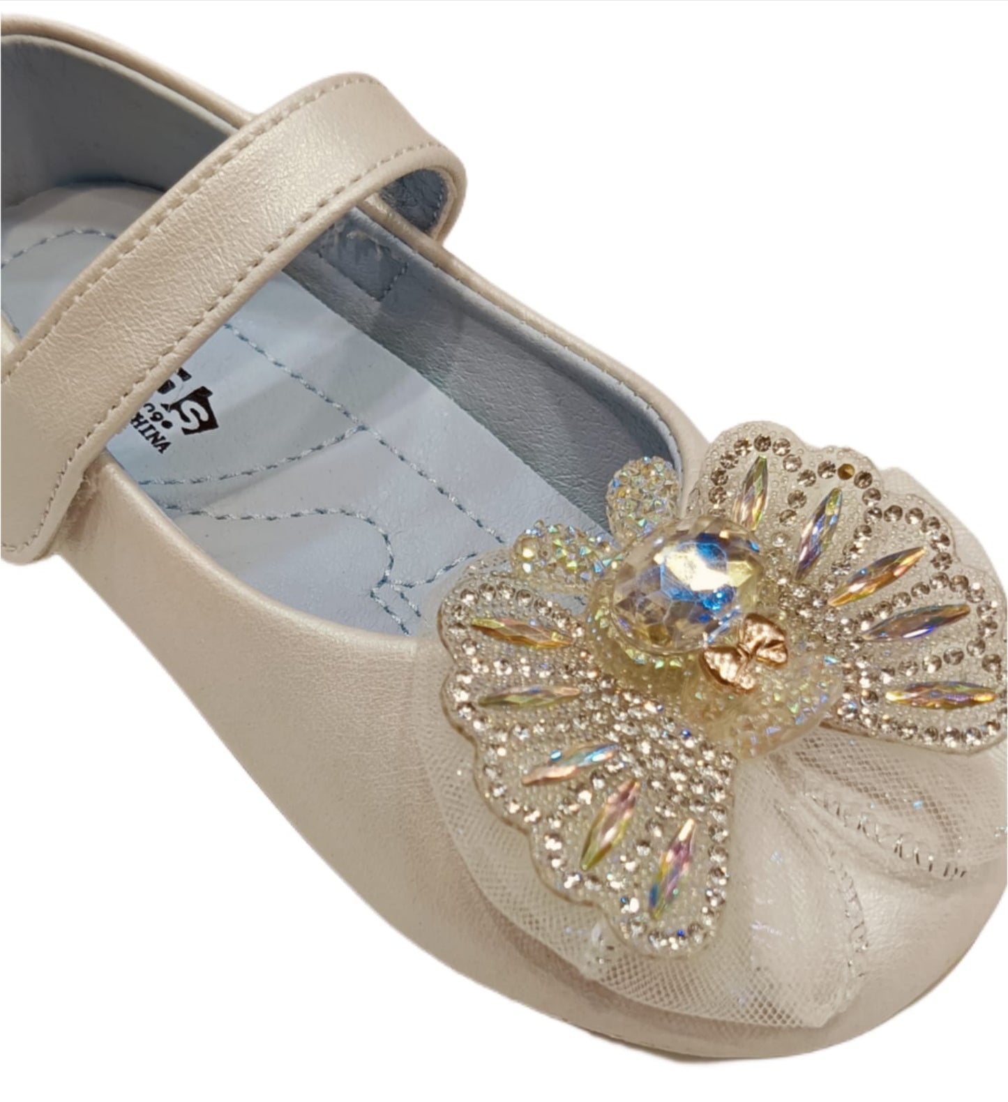 Elegant Party Wear Belly Shoes for Girls with Embellished Butterfly Bow – Soft Sole & Hook Loop Closure (ML-283)