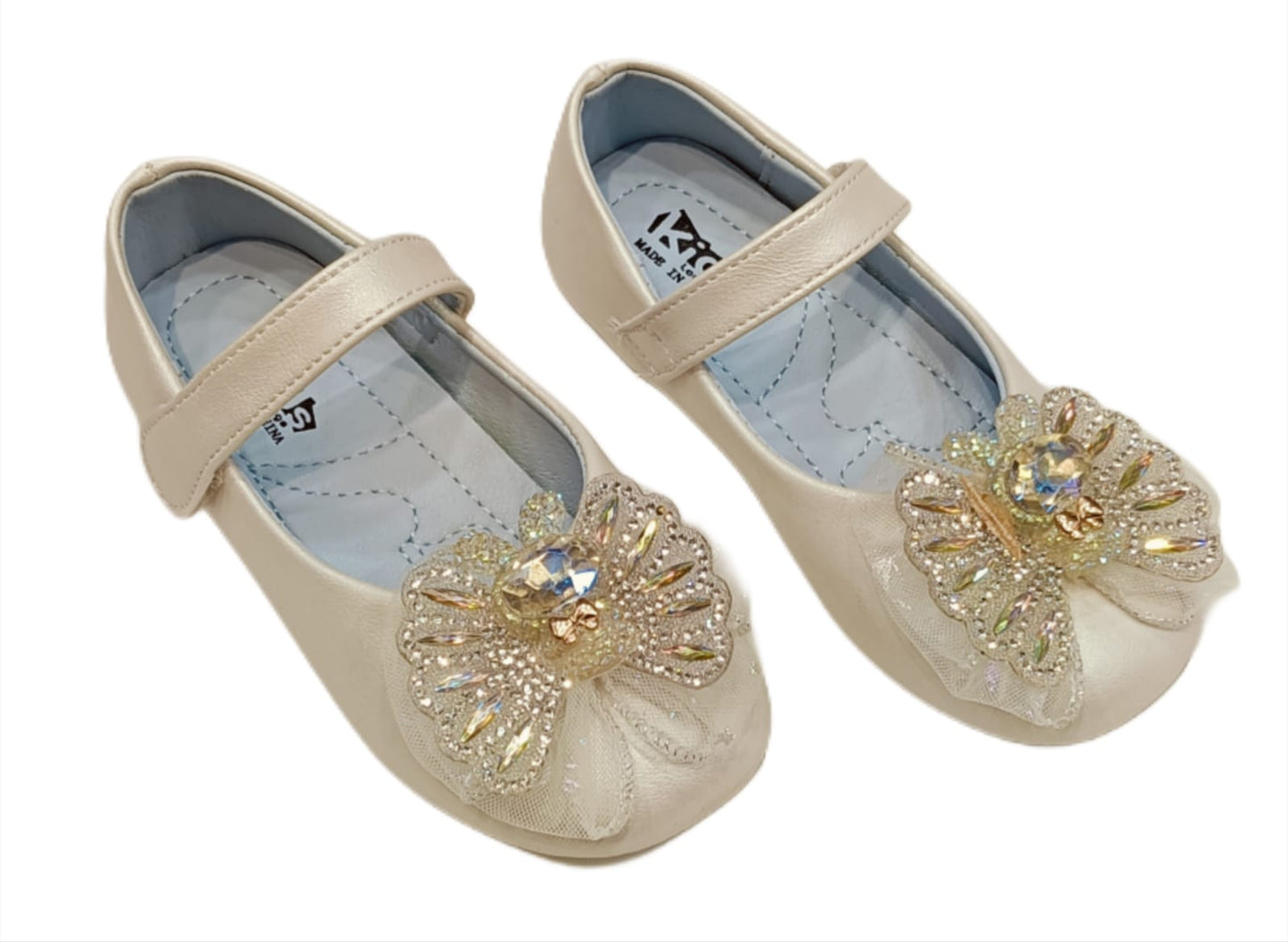 Elegant Party Wear Belly Shoes for Girls with Embellished Butterfly Bow – Soft Sole & Hook Loop Closure (ML-283)