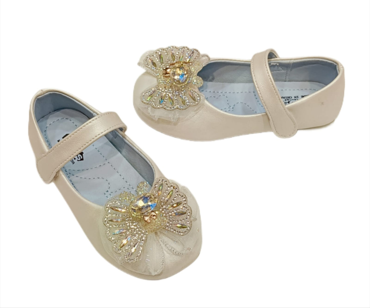 Elegant Party Wear Belly Shoes for Girls with Embellished Butterfly Bow – Soft Sole & Hook Loop Closure (ML-283)