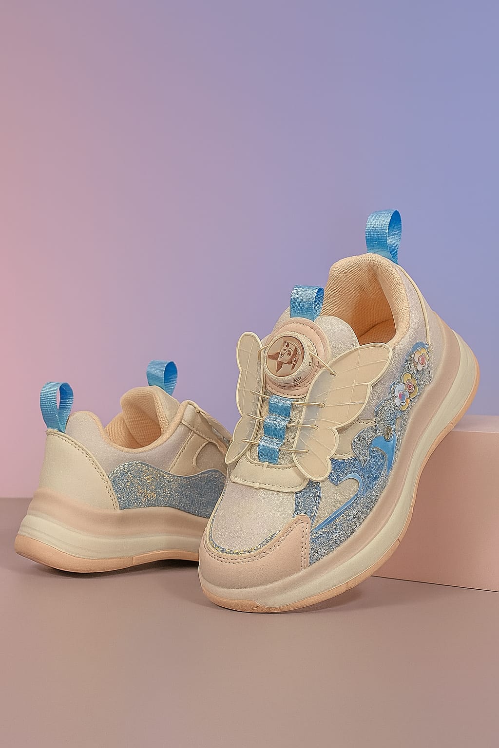 Girls' Butterfly LED Light-Up Shoes with Detachable Roller Wheels – Chargeable Lights with 16 Modes (KS-3752)