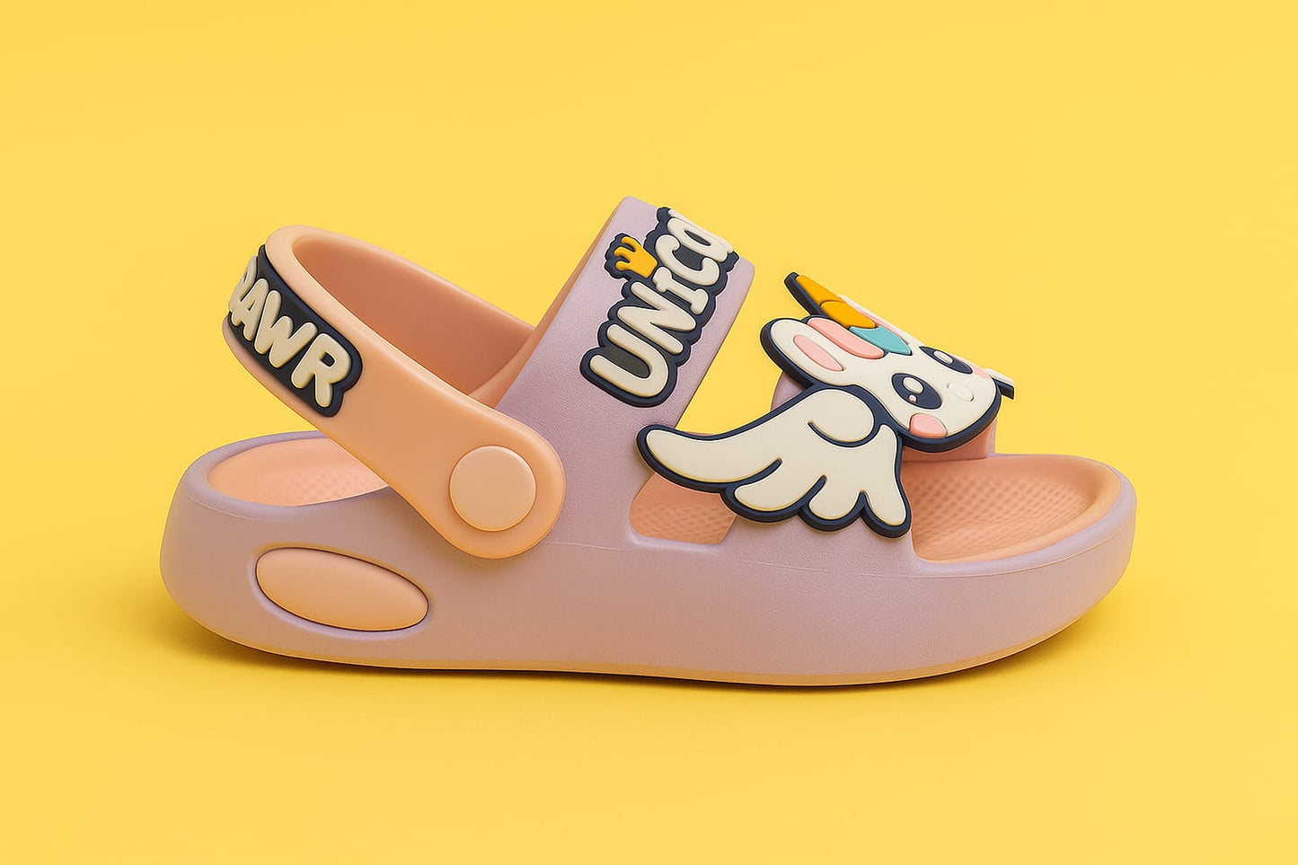 Kids' Unicorn Theme Soft EVA Sandals – Pink/Purple Cartoon Design (KC-RAWAR)