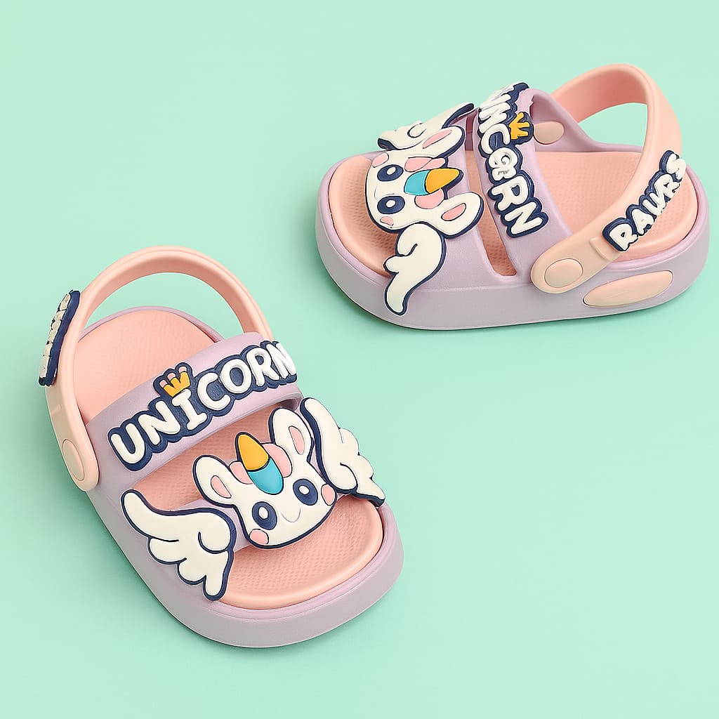 Kids' Unicorn Theme Soft EVA Sandals – Pink/Purple Cartoon Design (KC-RAWAR)