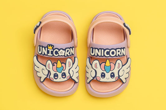 Kids' Unicorn Theme Soft EVA Sandals – Pink/Purple Cartoon Design (KC-RAWAR)