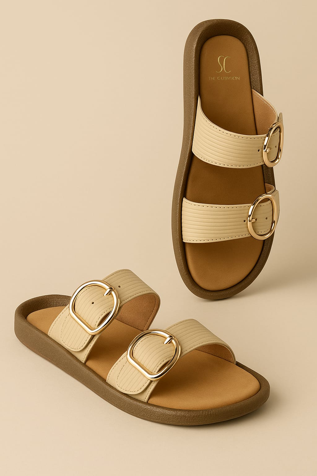 Women’s Double Buckle Comfort Slides – Soft Sole & Chic Design (D1741)