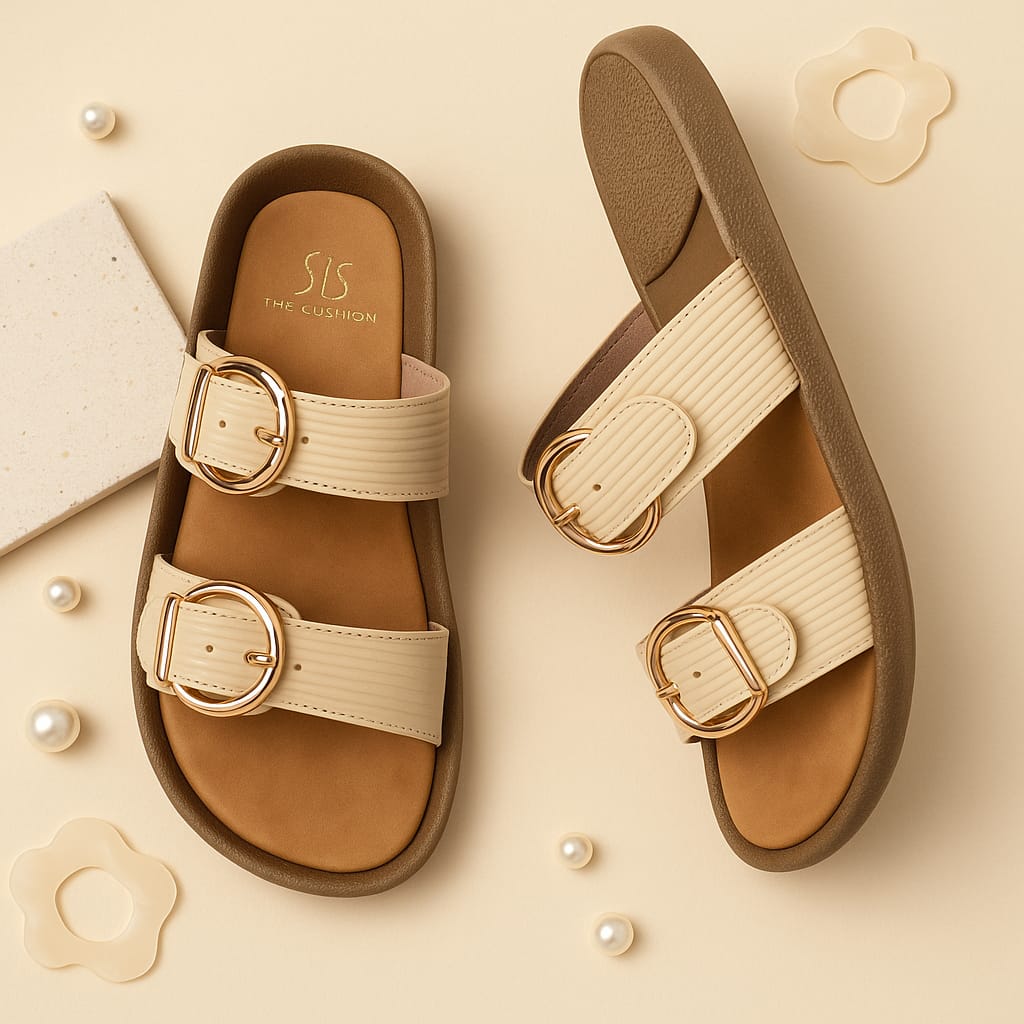 Women’s Double Buckle Comfort Slides – Soft Sole & Chic Design (D1741)