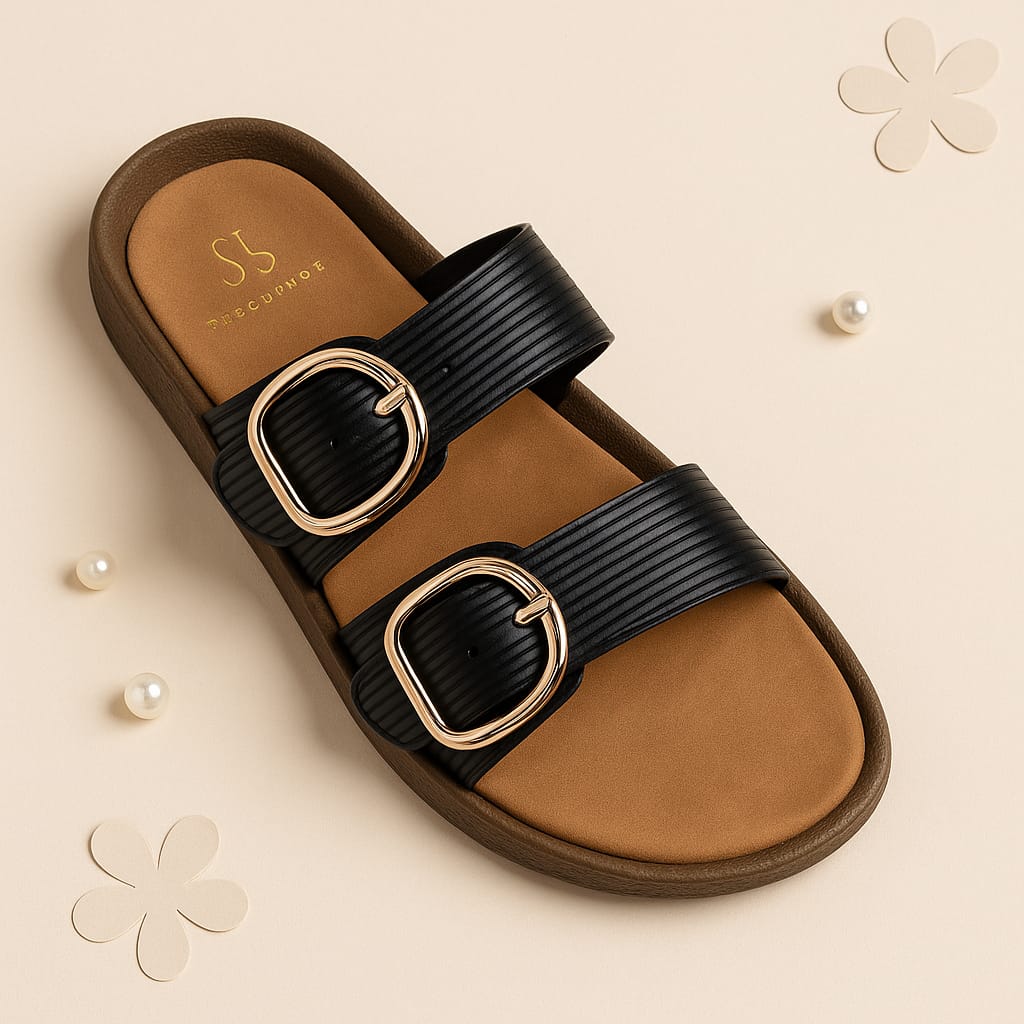 Women’s Double Buckle Comfort Slides – Soft Sole & Chic Design (D1741)