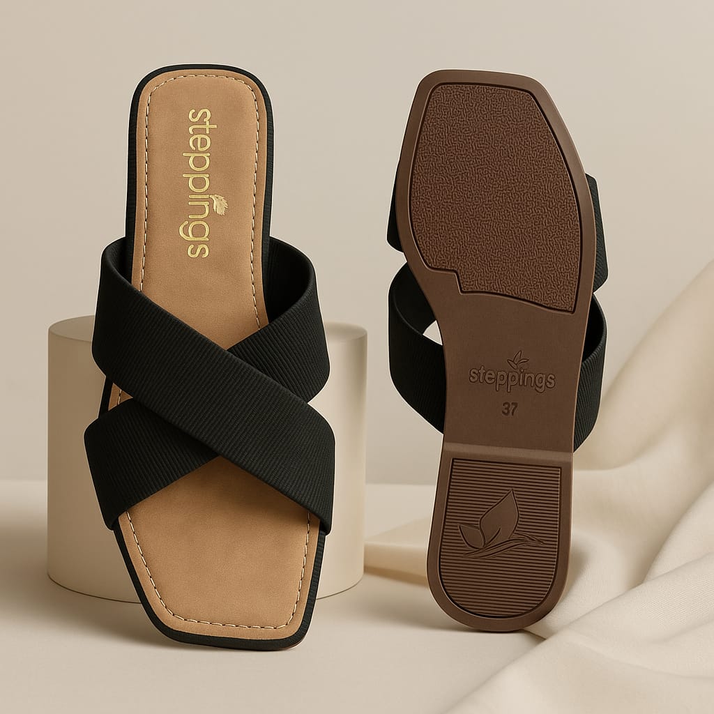 Steppings Women's Criss-Cross Flat Slide Sandals – Minimalist Comfort Footwear (2013)
